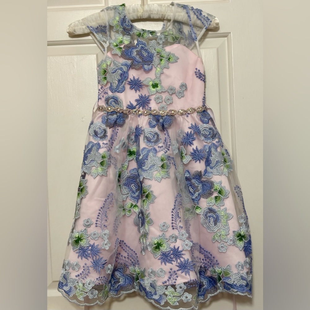 RARE EDITIONS Girl’s Pink Green & Blue Floral Dress